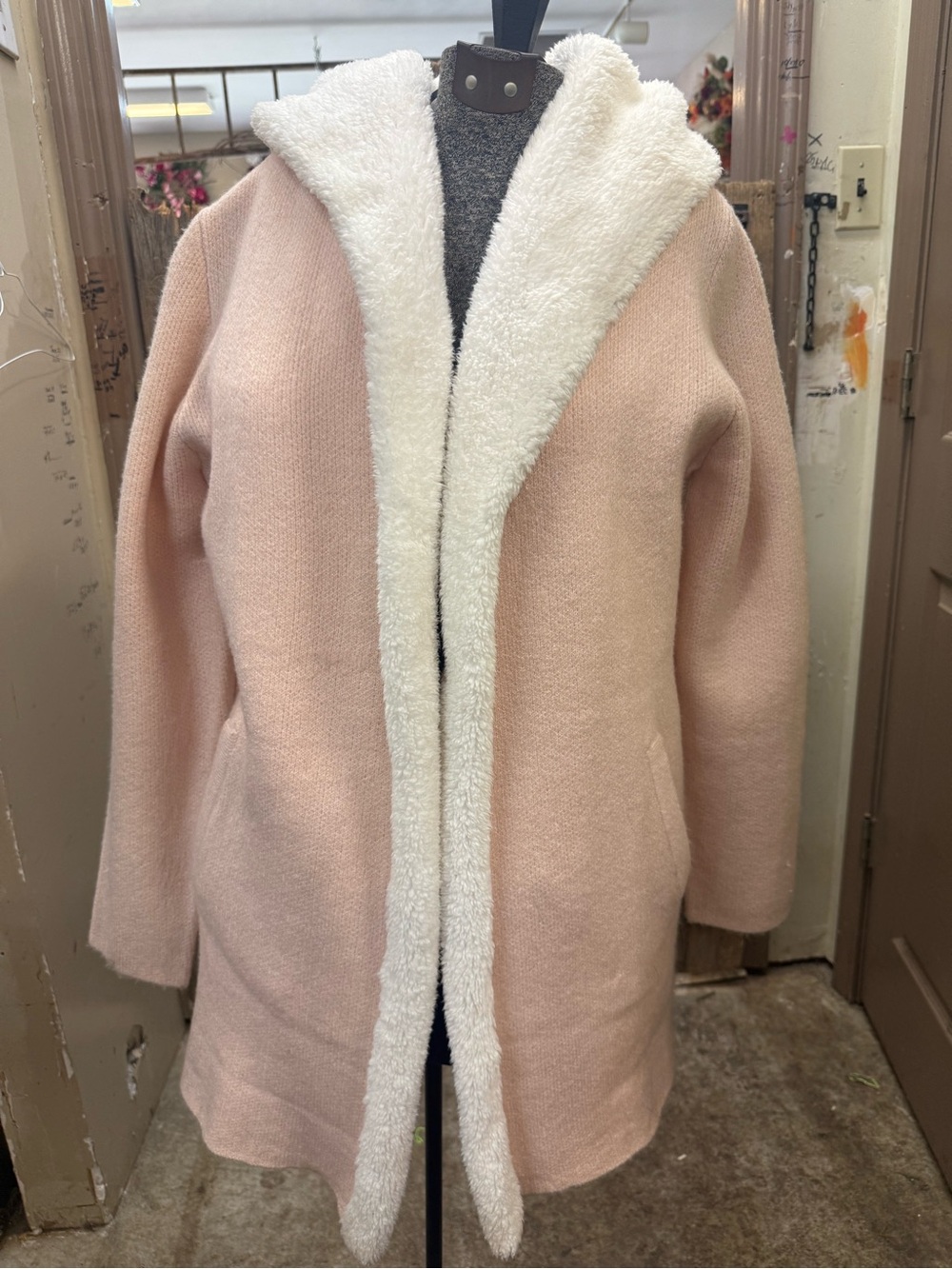 Forever 21 Blush Pink Teddy-Trim Hooded Coatigan